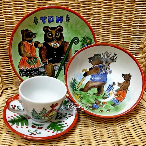 Набор детской посуды  "Три медведя", 4 предмета 